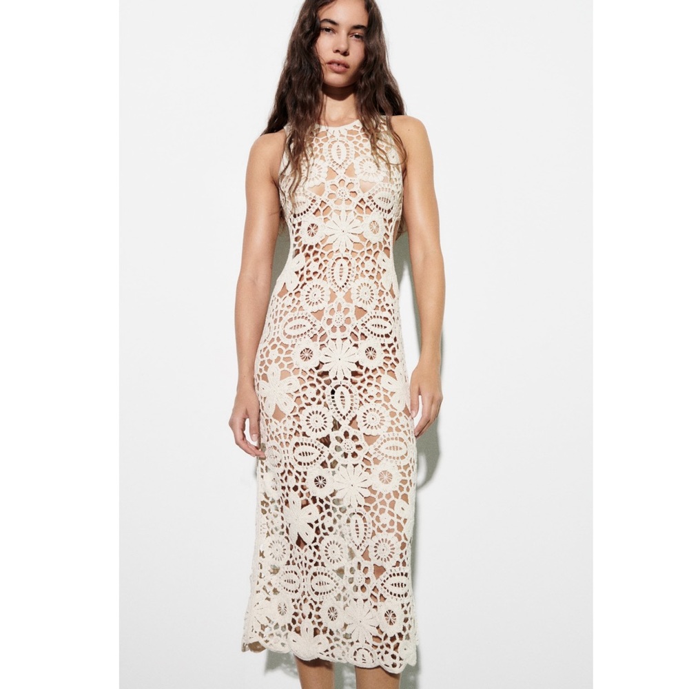 INFLUENCER DRESS!!! NWT Zara LONG KNIT CROCHET DRESS WITH CUT OUTS SUMMER SPRING